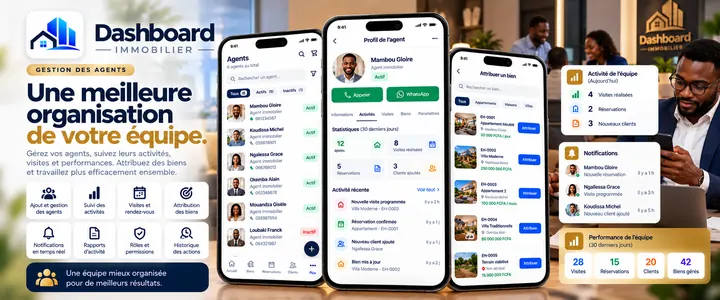 Application Dashboard Immobilier : gestion des agents, attribution des biens et activité de l'équipe