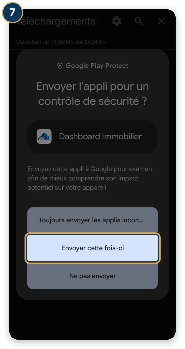 Étape 7 : Touchez « Envoyer cette fois-ci » : Google vérifie l'application.